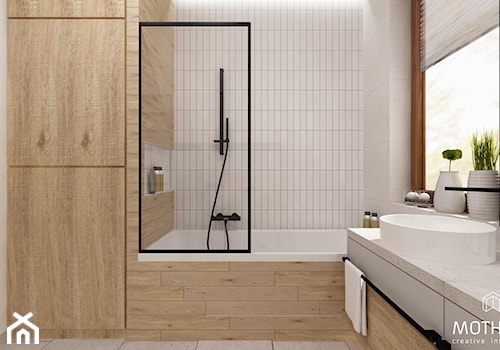 MOTHI.FORM ⋅ INDUSTRIALNY DOM ⋅ KOKOTÓW - Średnia z lustrem z dwoma umywalkami łazienka z oknem, styl nowoczesny - zdjęcie od MOTHI.form