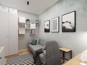 MOTHI.FORM ⋅ INDUSTRIALNY DOM ⋅ KOKOTÓW - Średnie w osobnym pomieszczeniu z sofą szare biuro, styl ... - zdjęcie od MOTHI.form