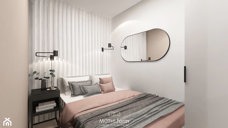 MOTHI.FORM ⋅ ELEGANCKA KAWALERKA POD WYNAEJM ⋅ KRAKÓW - Mała beżowa biała sypialnia, styl nowoczesny - zdjęcie od MOTHI.form