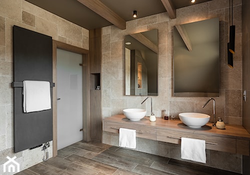 DOM POD GDAŃSKIEM - Średnia z dwoma umywalkami łazienka, styl nowoczesny - zdjęcie od StudioQubik
