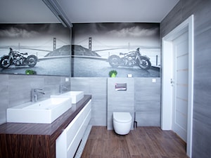 Bliźniak w Gruszczynie - Mała średnia bez okna z dwoma umywalkami łazienka, styl nowoczesny - zdjęcie od Norbert Perliński