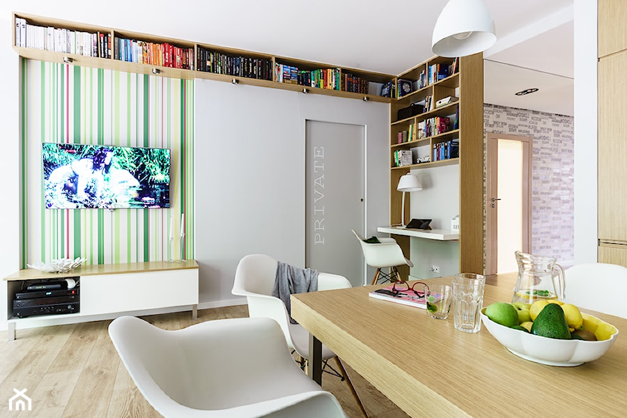 Salon z jadalnią i domowym biurem - zdjęcie od SAJE ARCHITEKCI Joanna Morkowska-Saj