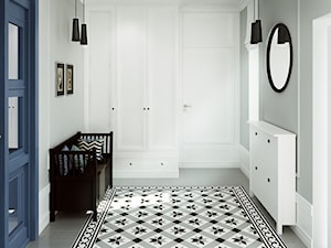 dom z niebieskimi drzwiami - Średni biały szary hol / przedpokój, styl nowoczesny - zdjęcie od SAJE ARCHITEKCI Joanna Morkowska-Saj