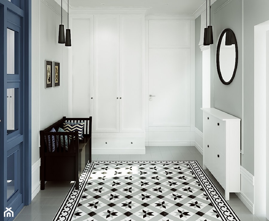 dom z niebieskimi drzwiami - Średni biały szary hol / przedpokój, styl nowoczesny - zdjęcie od SAJE ARCHITEKCI Joanna Morkowska-Saj