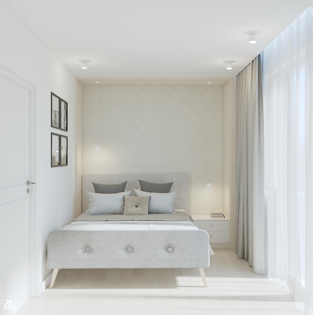 bielszy odcień bieli - Średnia biała sypialnia z balkonem / tarasem, styl skandynawski - zdjęcie od SAJE ARCHITEKCI Joanna Morkowska-Saj - Homebook