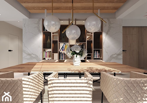 Przytulny dom w Słupsku - Duża beżowa biała jadalnia jako osobne pomieszczenie, styl nowoczesny - zdjęcie od Agata Hann Architektura Wnętrz