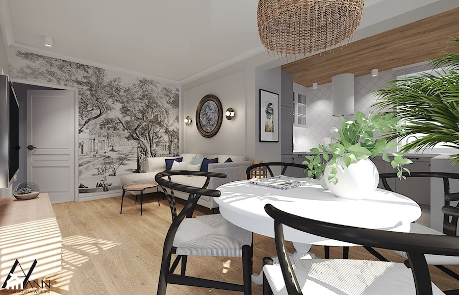 Mieszkanie z wiktoriańskim akcentem - Średni szary salon z kuchnią z jadalnią, styl tradycyjny - zdjęcie od Agata Hann Architektura Wnętrz
