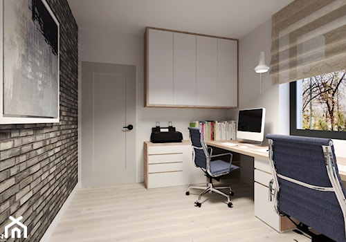Średnie w osobnym pomieszczeniu z zabudowanym biurkiem biuro, styl nowoczesny - zdjęcie od Agata Hann Architektura Wnętrz