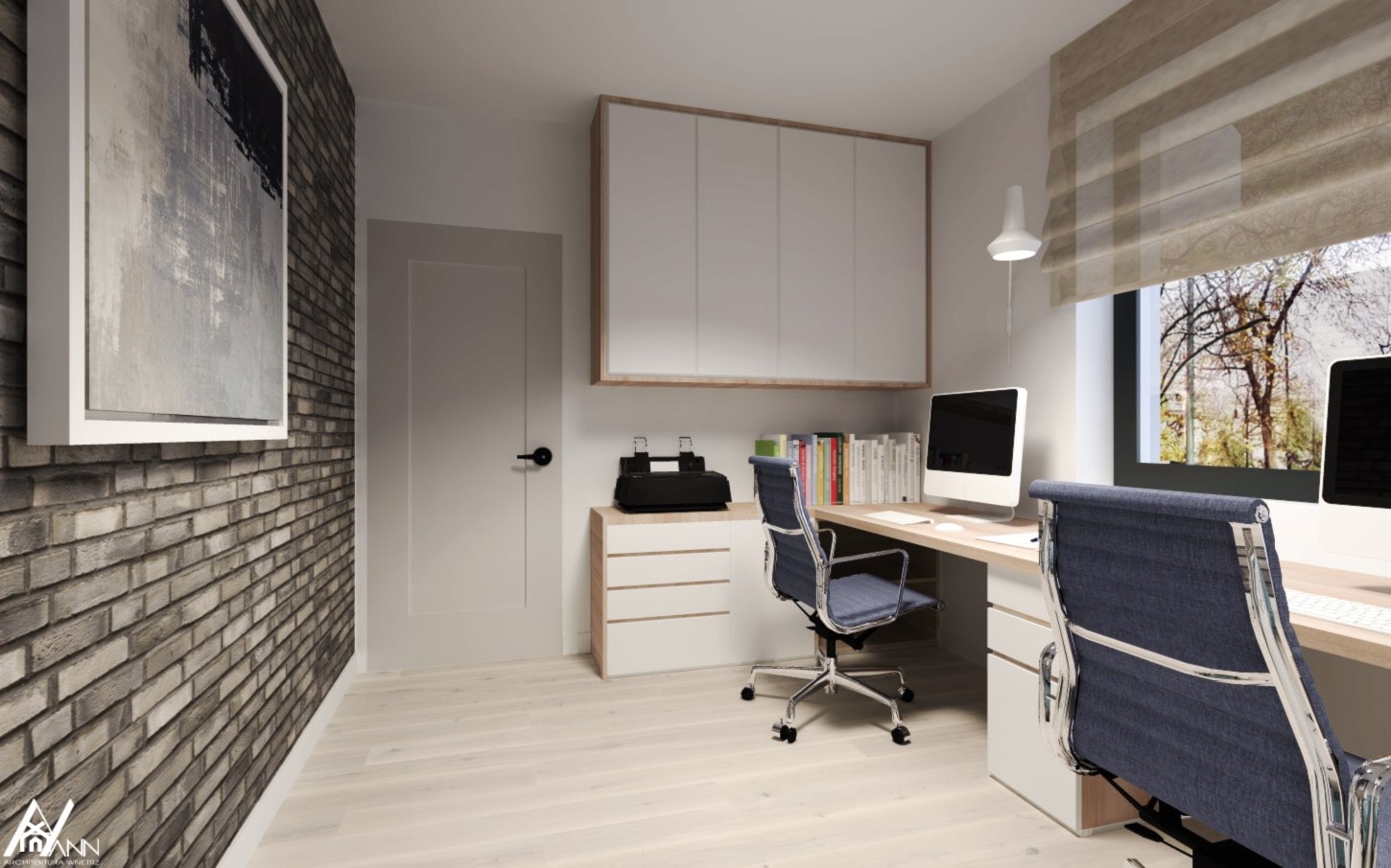 Średnie w osobnym pomieszczeniu z zabudowanym biurkiem biuro, styl nowoczesny - zdjęcie od Agata Hann Architektura Wnętrz - Homebook