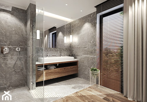 Dom Magdy. - Duża jako pokój kąpielowy z dwoma umywalkami z punktowym oświetleniem łazienka z oknem, styl nowoczesny - zdjęcie od Agata Hann Architektura Wnętrz