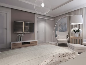 Duża beżowa biała sypialnia, styl nowoczesny - zdjęcie od Agata Hann Architektura Wnętrz