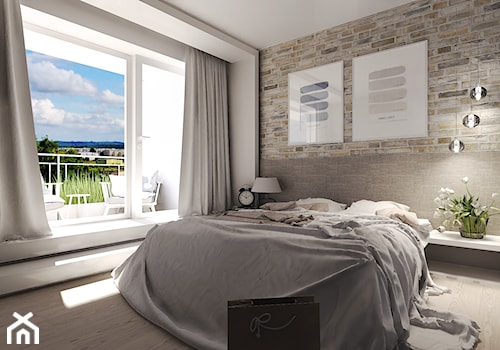 Średnia biała sypialnia z balkonem / tarasem, styl nowoczesny - zdjęcie od Agata Hann Architektura Wnętrz