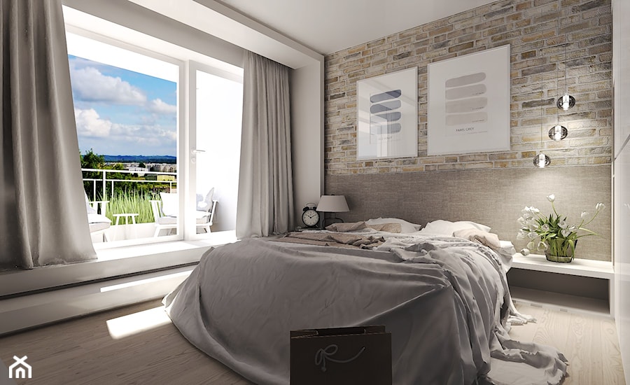 Średnia biała sypialnia z balkonem / tarasem, styl nowoczesny - zdjęcie od Agata Hann Architektura Wnętrz