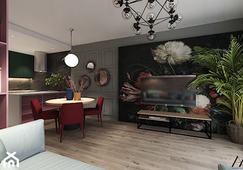 Mieszkanie z akcentem flamandzkim - Średni szary salon z kuchnią z jadalnią, styl tradycyjny - zdjęcie od Agata Hann Architektura Wnętrz