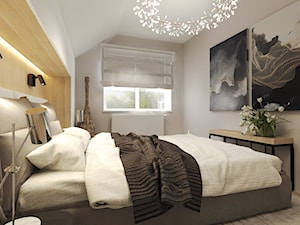 Dom w zabudowie bliźniaczej w Słupsku - Średnia beżowa sypialnia na poddaszu, styl nowoczesny - zdjęcie od Agata Hann Architektura Wnętrz