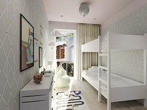 Mieszkanie w Słupsku w zabudowie szeregowej - Mały biały szary pokój dziecka dla nastolatka dla chłopca dla dziewczynki dla rodzeństwa, styl skandynawski - zdjęcie od Agata Hann Architektura Wnętrz