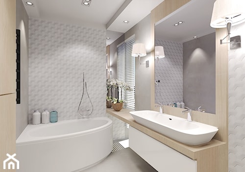 Średnia z dwoma umywalkami łazienka z oknem, styl nowoczesny - zdjęcie od Agata Hann Architektura Wnętrz