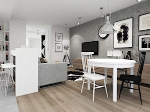 suspenzo_no.10 - Mały biały szary salon z kuchnią z jadalnią, styl industrialny - zdjęcie od suspenzo architectural group