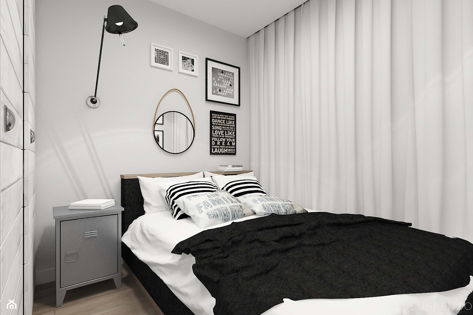 suspenzo_no.10 - Mała szara sypialnia, styl industrialny - zdjęcie od suspenzo architectural group - Homebook