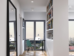 Hol z zabudową łączącą część wypoczynkową od domowego biura - zdjęcie od Cloud Concept Studio