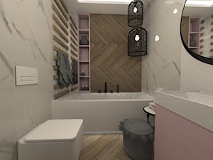 ŁAZIENKI - Średnia bez okna z lustrem z punktowym oświetleniem łazienka, styl nowoczesny - zdjęcie od LABROOM kreatywne studio projektowania wnętrz