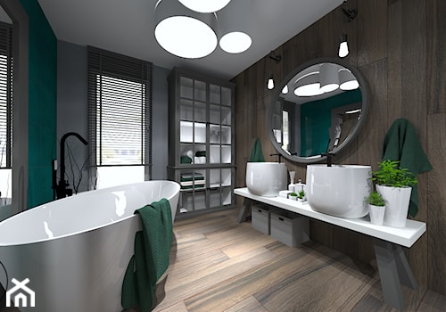 ŁAZIENKI - Średnia z lustrem z dwoma umywalkami łazienka z oknem, styl nowoczesny - zdjęcie od LABROOM kreatywne studio projektowania wnętrz