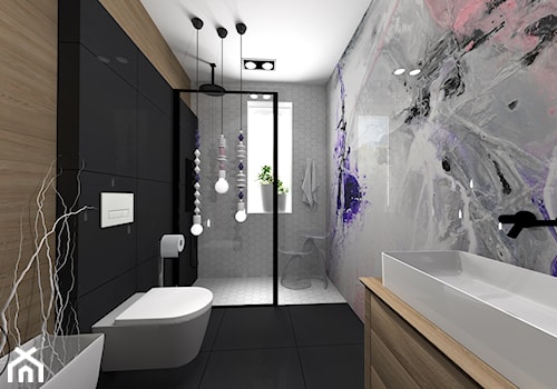 ŁAZIENKI - Średnia z punktowym oświetleniem łazienka z oknem, styl nowoczesny - zdjęcie od LABROOM kreatywne studio projektowania wnętrz