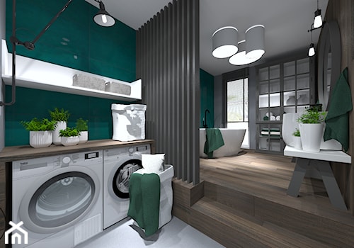 ŁAZIENKI - Duża z pralką / suszarką z lustrem łazienka z oknem, styl nowoczesny - zdjęcie od LABROOM kreatywne studio projektowania wnętrz