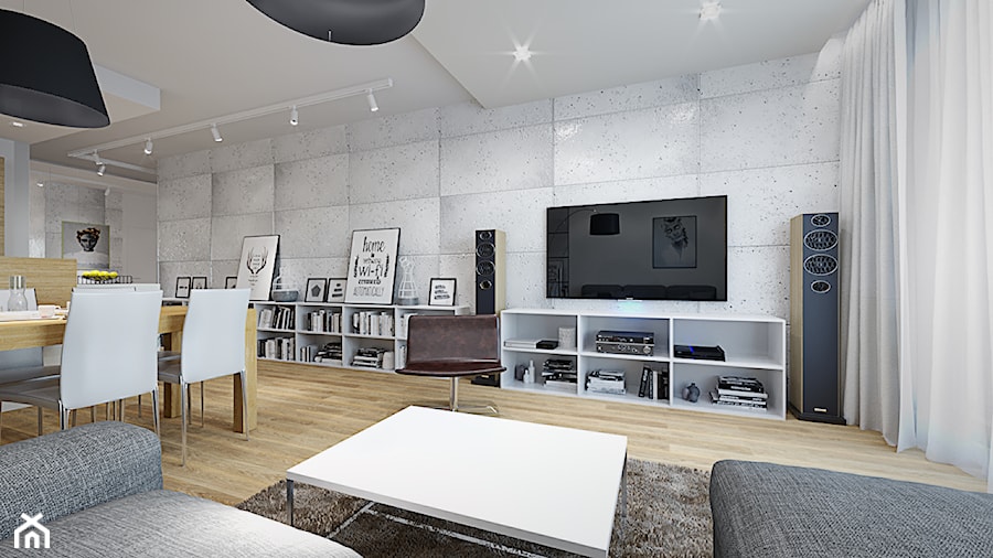 mieszkanie 80m2 - Średni szary salon z jadalnią, styl nowoczesny - zdjęcie od Pracownia Wielkie Rzeczy