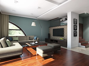 parter domu - Duży beżowy biały szary zielony salon, styl nowoczesny - zdjęcie od Pracownia Wielkie Rzeczy