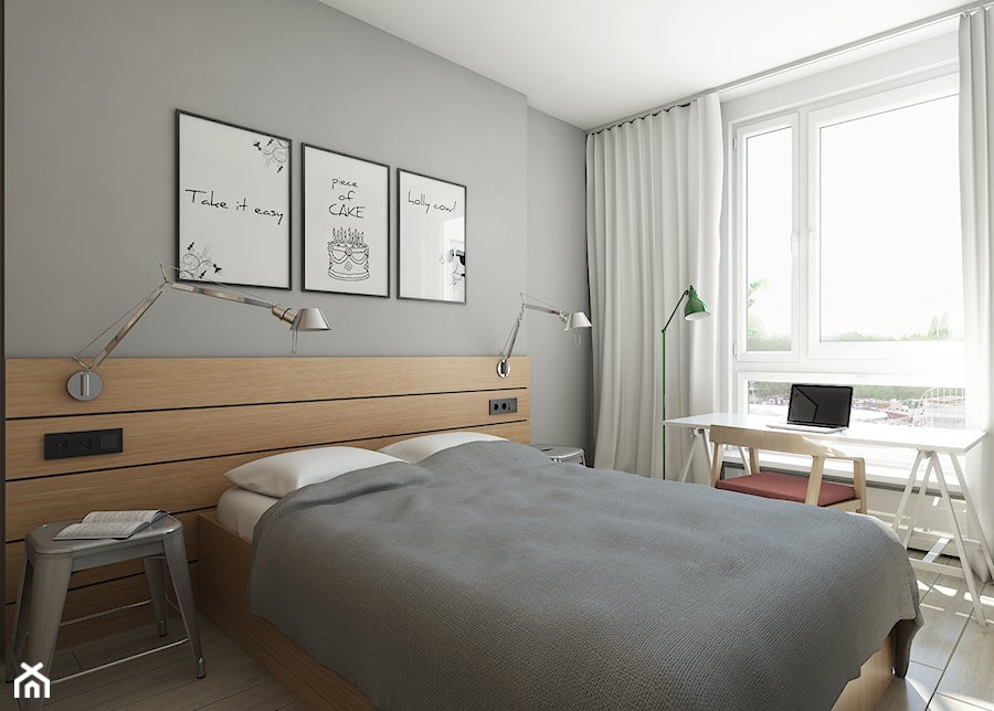 umiarkowanie industrialne 52m2 - Mała szara z biurkiem sypialnia, styl nowoczesny - zdjęcie od Pracownia Wielkie Rzeczy