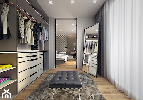 mieszkanie 80m2 - Duża otwarta garderoba przy sypialni, styl nowoczesny - zdjęcie od Pracownia Wielkie Rzeczy