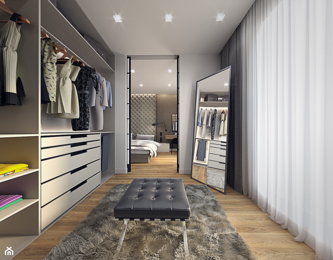 mieszkanie 80m2 - Duża otwarta garderoba przy sypialni, styl nowoczesny - zdjęcie od Pracownia Wielkie Rzeczy - Homebook
