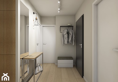 remont 46metrowego mieszkania - Średni z wieszakiem beżowy biały hol / przedpokój, styl nowoczesny - zdjęcie od Pracownia Wielkie Rzeczy