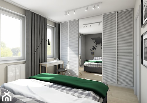 remont 46metrowego mieszkania - Mała szara z biurkiem sypialnia, styl nowoczesny - zdjęcie od Pracownia Wielkie Rzeczy