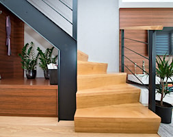 przedpokój i korytarz - Schody jednobiegowe zabiegowe wachlarzowe drewniane - zdjęcie od Fawre s.c. - Homebook