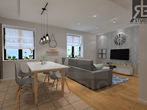 Projekt pokoju dziennego z jadalnia i kuchnią - Duży salon z kuchnią z jadalnią, styl skandynawski - zdjęcie od RB studio Architektura Wnętrz