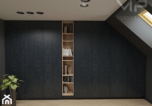 INTERIOR | Dom w Wodzisławiu Śląskim - Mała czarna szara sypialnia na poddaszu, styl nowoczesny - zdjęcie od Manufaktura Projektów