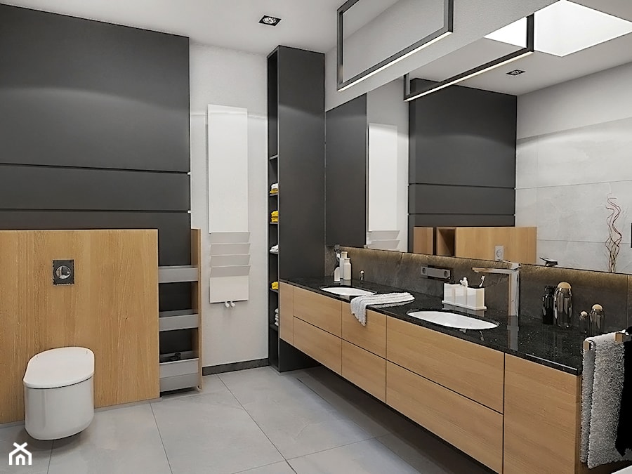 BATHROOM I 5 I 2018 - Średnia z dwoma umywalkami z punktowym oświetleniem łazienka, styl nowoczesny - zdjęcie od Manufaktura Projektów