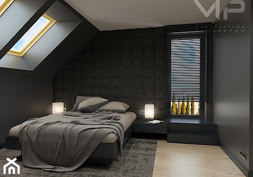 INTERIOR | Dom w Wodzisławiu Śląskim - Mała czarna sypialnia na poddaszu, styl nowoczesny - zdjęcie od Manufaktura Projektów