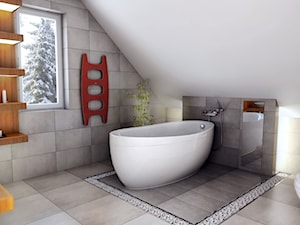 Elegancja i nowoczesność w odcieniach szarości - Średnia z marmurową podłogą łazienka z oknem, styl nowoczesny - zdjęcie od Manufaktura Projektów