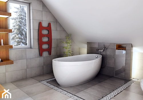Elegancja i nowoczesność w odcieniach szarości - Średnia z marmurową podłogą łazienka z oknem, styl nowoczesny - zdjęcie od Manufaktura Projektów