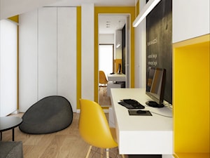 INTERIOR | Dom w Żorach - Średni biały czarny żółty pokój dziecka dla nastolatka dla chłopca, styl nowoczesny - zdjęcie od Manufaktura Projektów