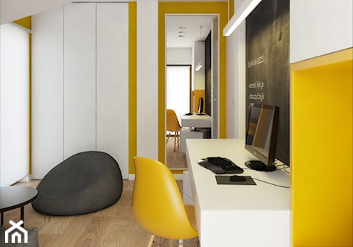 INTERIOR | Dom w Żorach - Średni biały czarny żółty pokój dziecka dla nastolatka dla chłopca, styl nowoczesny - zdjęcie od Manufaktura Projektów