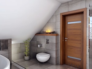 Elegancja i nowoczesność w odcieniach szarości - Średnia na poddaszu łazienka, styl nowoczesny - zdjęcie od Manufaktura Projektów