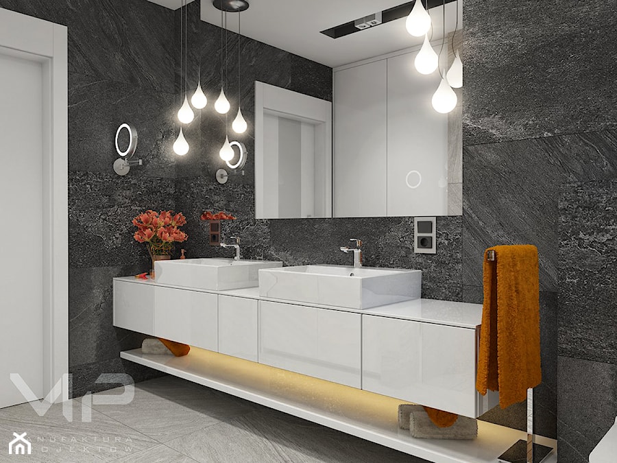 INTERIOR | Dom w Rudach - Średnia z dwoma umywalkami łazienka, styl nowoczesny - zdjęcie od Manufaktura Projektów