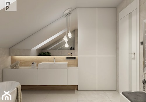 INTERIOR | Łazienka 04 - Średnia na poddaszu jako pokój kąpielowy łazienka z oknem, styl nowoczesny - zdjęcie od Manufaktura Projektów