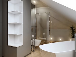 Dom na przedmieściach - Średnia na poddaszu łazienka z oknem, styl nowoczesny - zdjęcie od Manufaktura Projektów