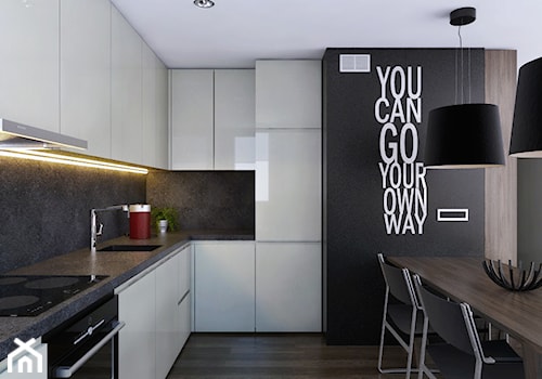 Mieszkanie singla - Średnia otwarta z zabudowaną lodówką kuchnia w kształcie litery l, styl nowoczesny - zdjęcie od Manufaktura Projektów