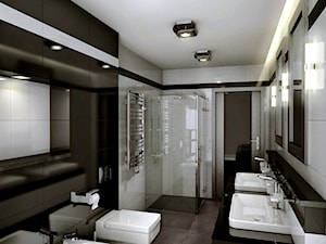 Elegancja i nowoczesność w odcieniach szarości - Średnia z dwoma umywalkami z punktowym oświetleniem łazienka z oknem, styl nowoczesny - zdjęcie od Manufaktura Projektów